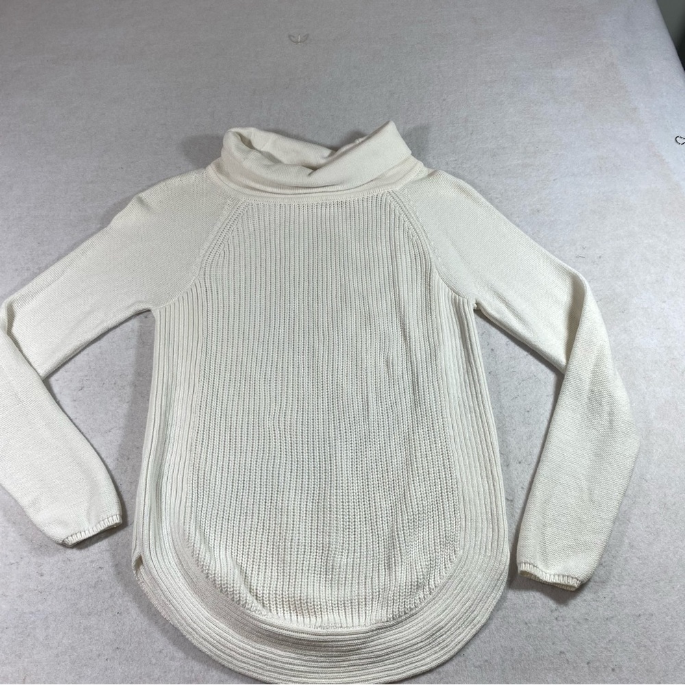 Loft Chunky Cable Knit Sweater Rounded Hem Long Sleeve XS Turtleneck Swe…
